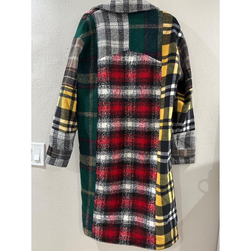 Man boohooman Plaid Patchwork Jacket colorful Lon… - image 2